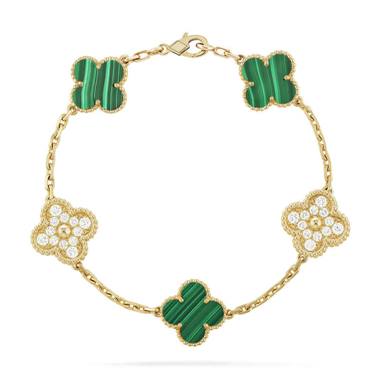 [ECHO ]CLOVER  5 MOTIF MALACHITE DIAMOND BRACELET