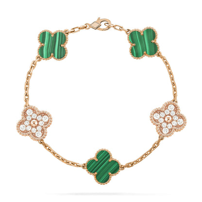 [ECHO ]CLOVER  5 MOTIF MALACHITE DIAMOND BRACELET