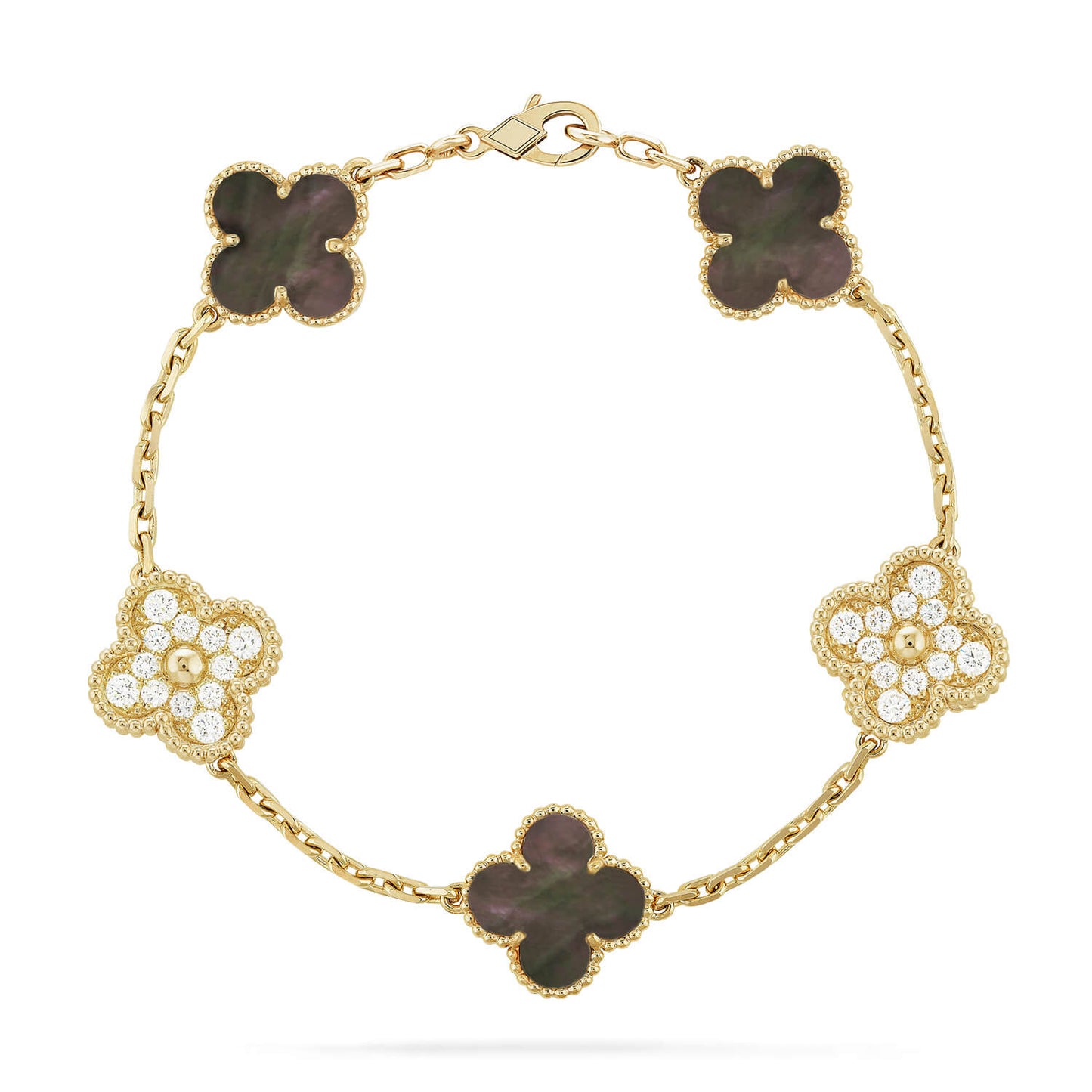 [ECHO ]CLOVER 5 MOTIF GRAY MOP DIAMOND BRACELET