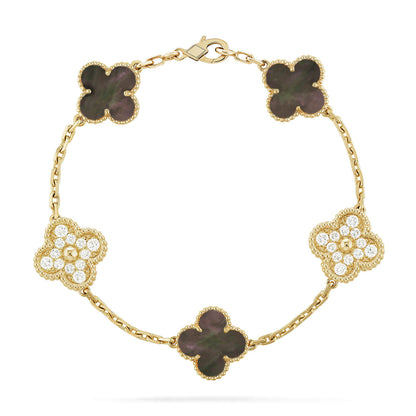 [ECHO ]CLOVER 5 MOTIF GRAY MOP DIAMOND BRACELET