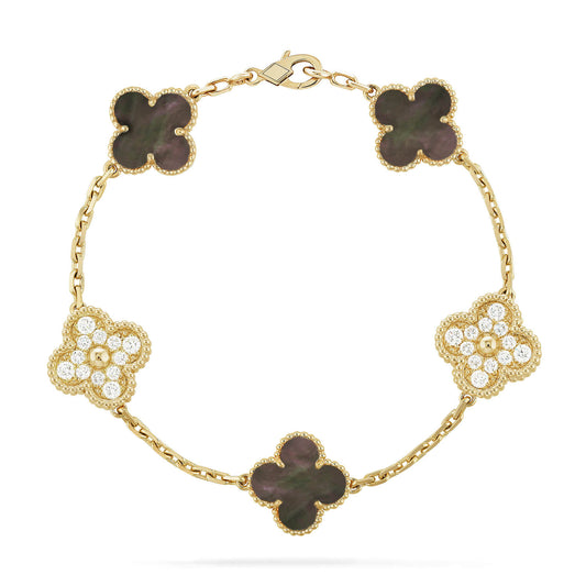 [ECHO ]CLOVER 5 MOTIF GRAY MOP DIAMOND BRACELET