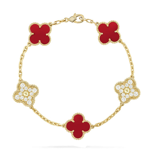 [ECHO ]CLOVER 5 MOTIFS CARNELIAN DIAMOND BRACELET