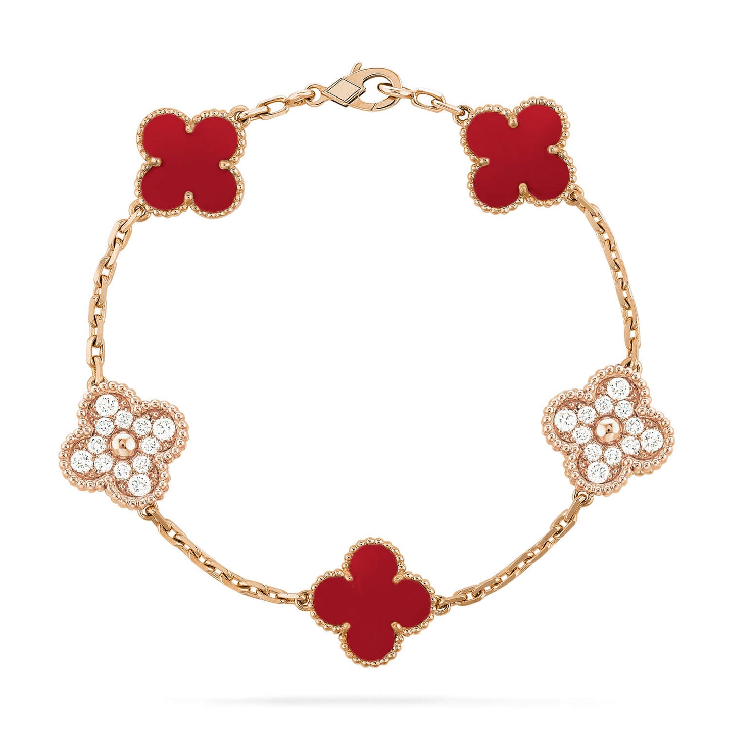 [ECHO ]CLOVER 5 MOTIFS CARNELIAN DIAMOND BRACELET