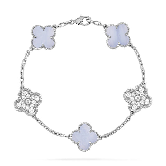 [ECHO ]CLOVER  5 MOTIF DIAMOND PURPLE CHALCEDONY BRACELET SILVER