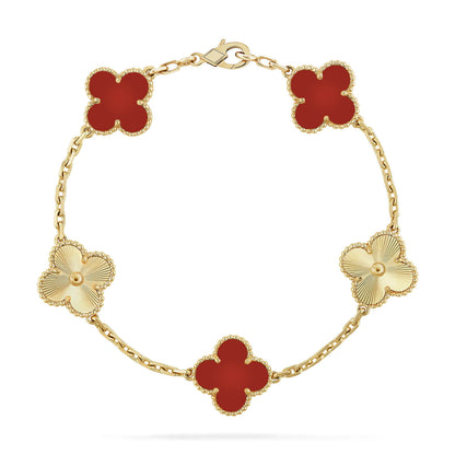 [ECHO ]CLOVER  5 MOTIFS CARNELIAN GOLD BRACELET