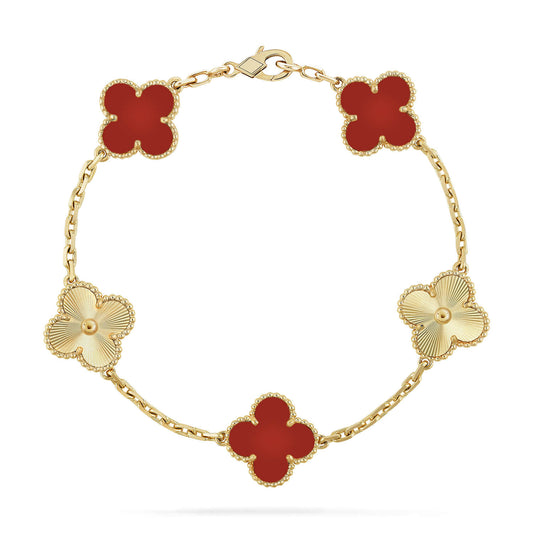 [ECHO ]CLOVER  5 MOTIFS CARNELIAN GOLD BRACELET