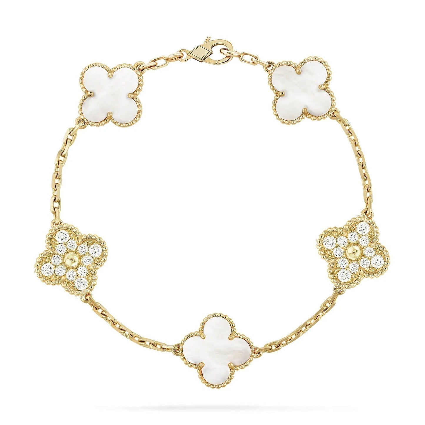 [ECHO ]CLOVER BRACELET 5 MOTIF WHITE MOP DIAMOND