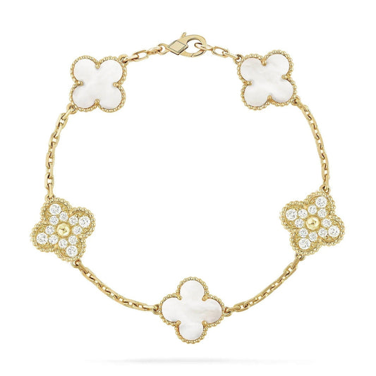 [ECHO ]CLOVER BRACELET 5 MOTIF WHITE MOP DIAMOND