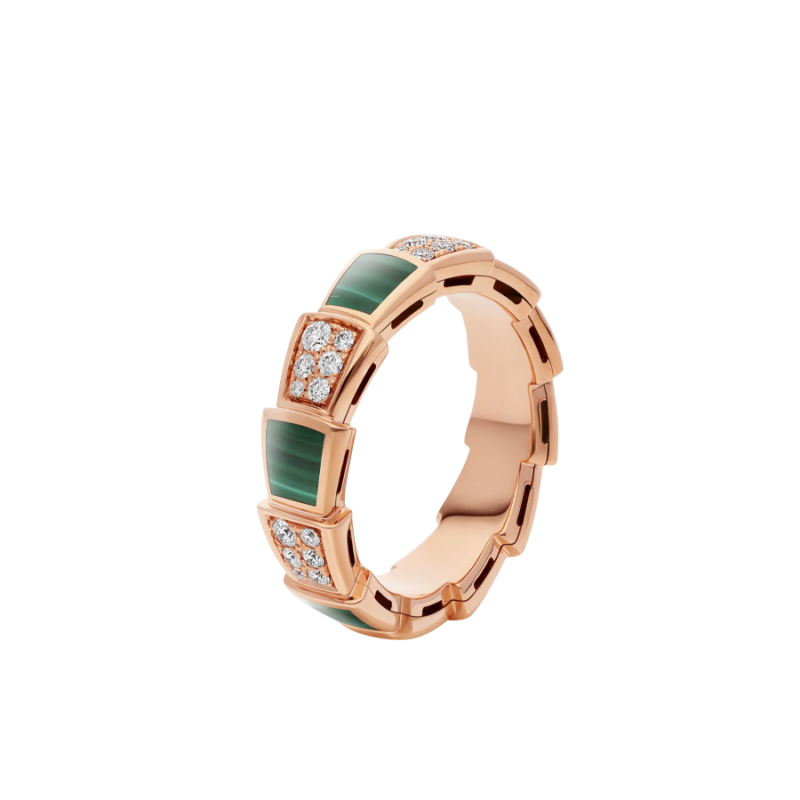 [ECHO ]SERPENTI RING PINK GOLD MALACHITE DIAMOND PAVED 4MM