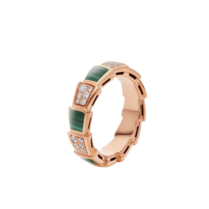 [ECHO ]SERPENTI RING PINK GOLD MALACHITE DIAMOND PAVED 4MM