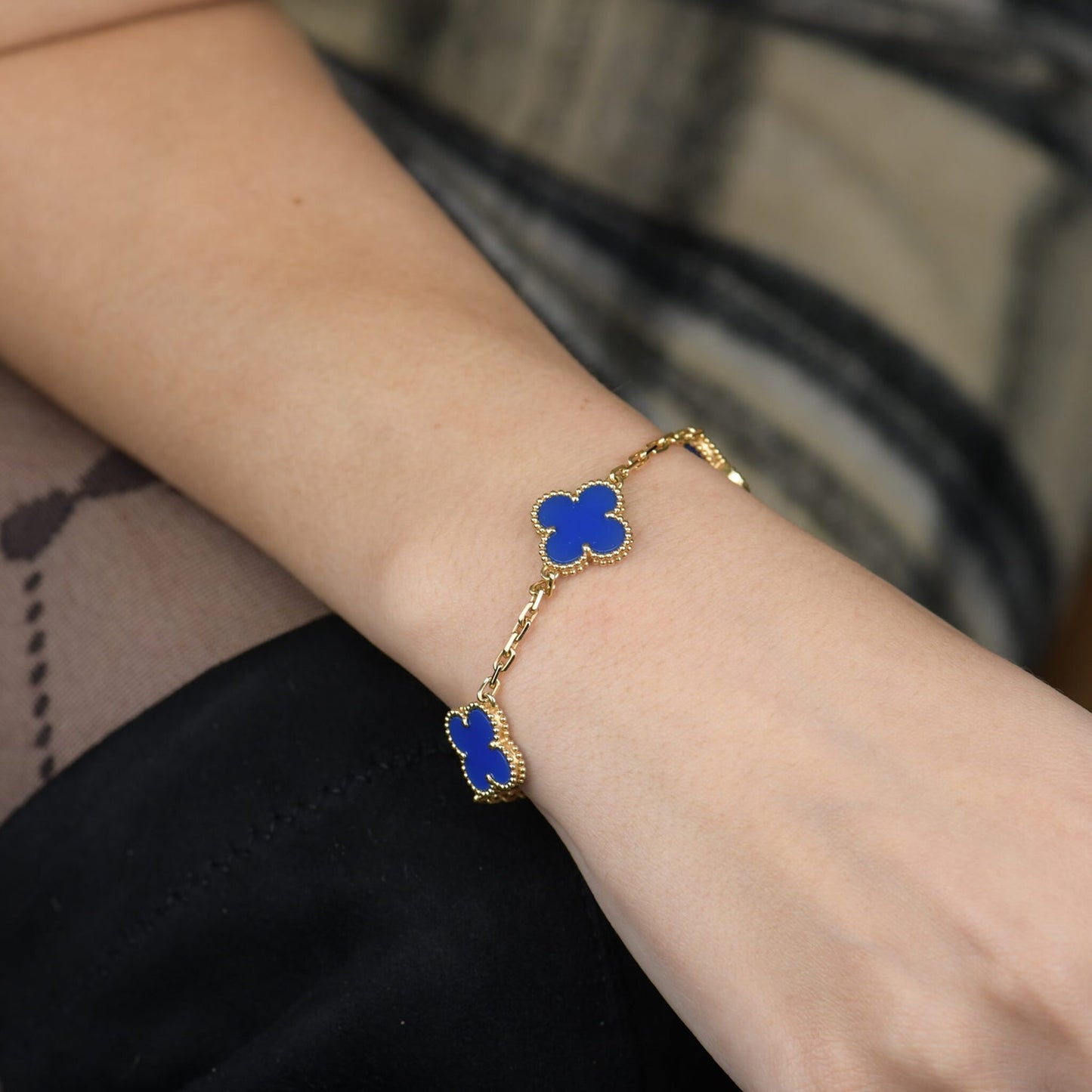 [ECHO ]CLOVER 5 MOTIFS BLUE AGATE BRACELET