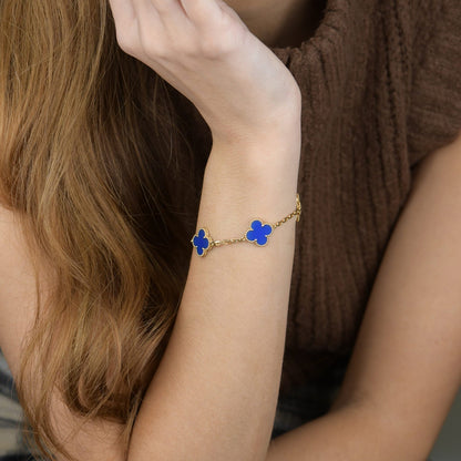[ECHO ]CLOVER 5 MOTIFS BLUE AGATE BRACELET