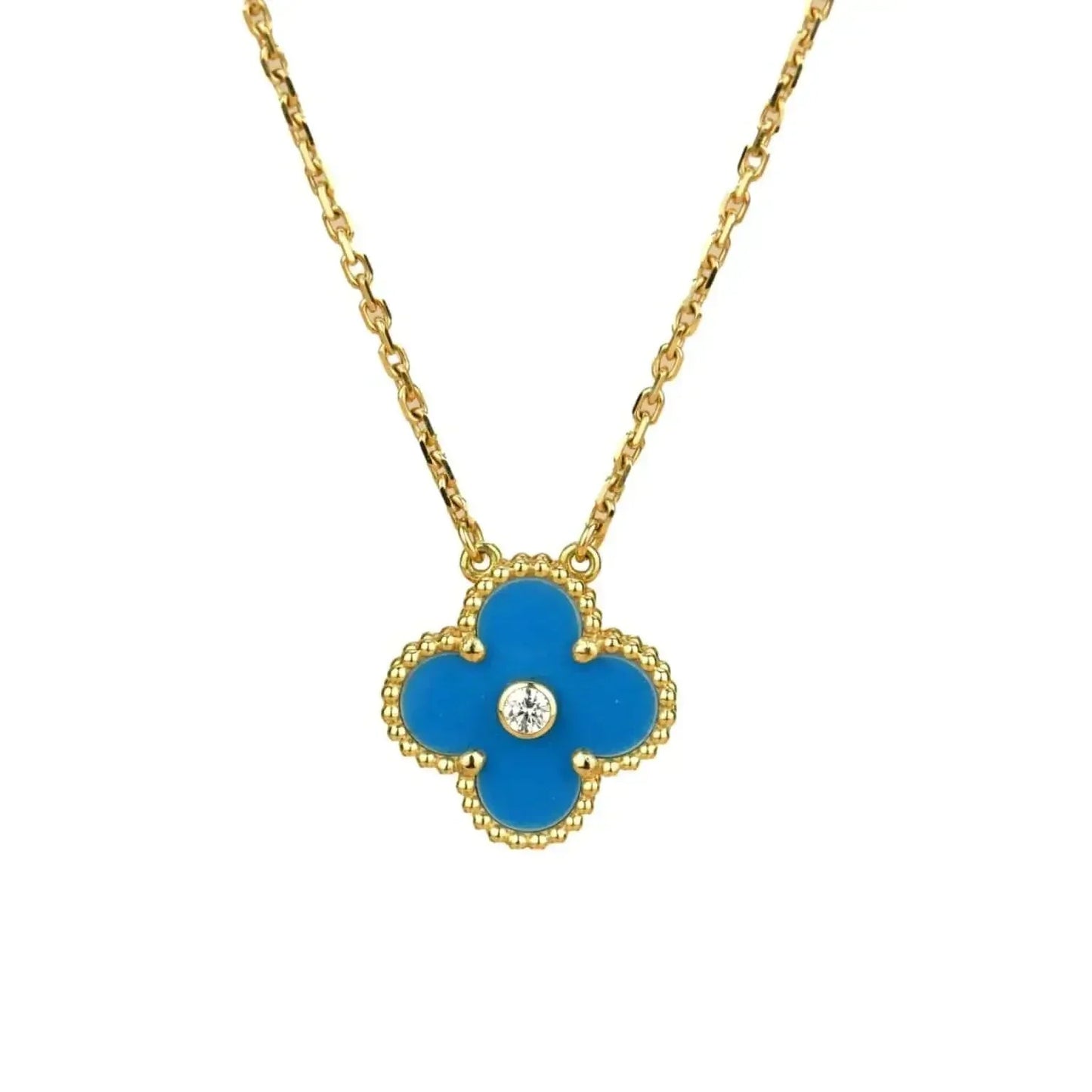 [ECHO ]CLOVER 15MM DIAMOND AND BLUE AGATE NECKLACE