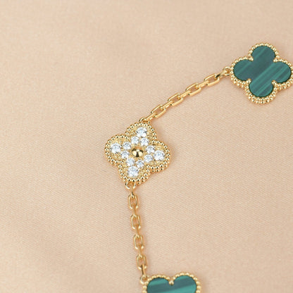 [ECHO ]CLOVER  5 MOTIF MALACHITE DIAMOND BRACELET