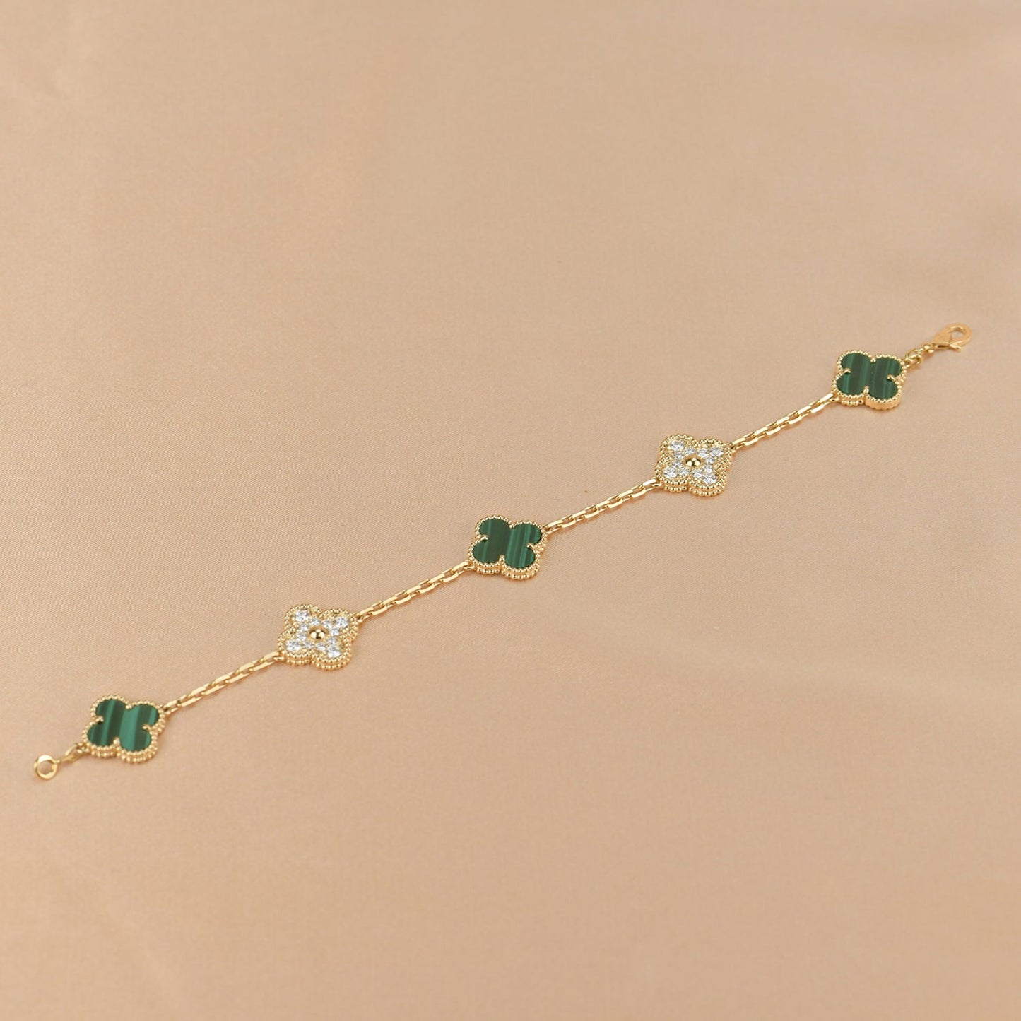 [ECHO ]CLOVER  5 MOTIF MALACHITE DIAMOND BRACELET