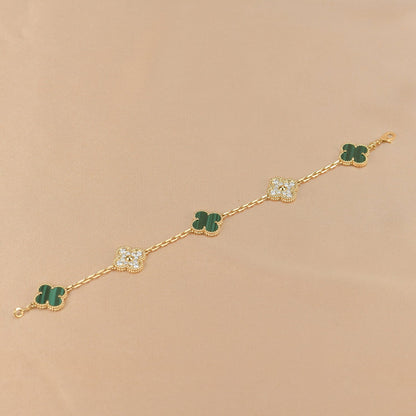 [ECHO ]CLOVER  5 MOTIF MALACHITE DIAMOND BRACELET