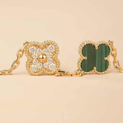 [ECHO ]CLOVER  5 MOTIF MALACHITE DIAMOND BRACELET