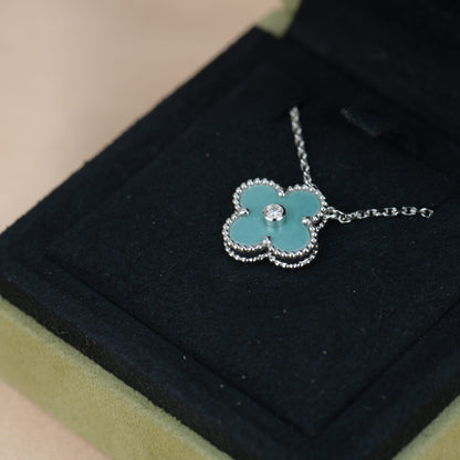 [ECHO ]CLOVER 15MM DIAMOND SVRES PORCELAIN  NECKLACE SILVER