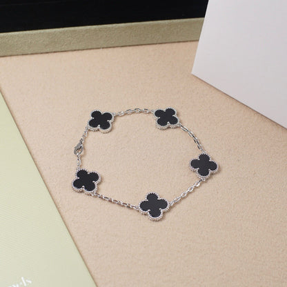 [ECHO ]CLOVER 5 MOTIF ONYXS  BRACELET SILVER