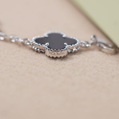 [ECHO ]CLOVER 5 MOTIF ONYXS  BRACELET SILVER