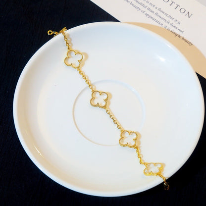 [ECHO ]CLOVER 5 MOTIF ROCK CRYSTAL PINK GOLD BRACELET