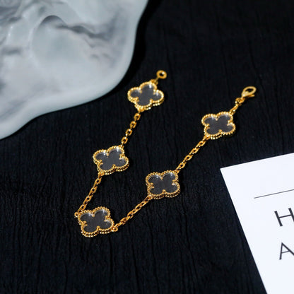 [ECHO ]CLOVER 5 MOTIF ROCK CRYSTAL PINK GOLD BRACELET