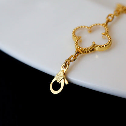 [ECHO ]CLOVER 5 MOTIF ROCK CRYSTAL PINK GOLD BRACELET