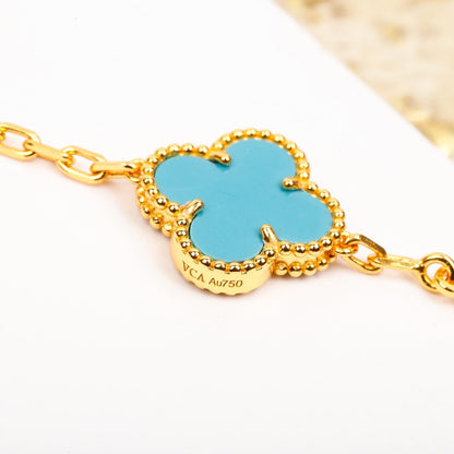 [ECHO ]CLOVER 5 MOTIF TURQUOISE DIAMOND GOLD BRACELET