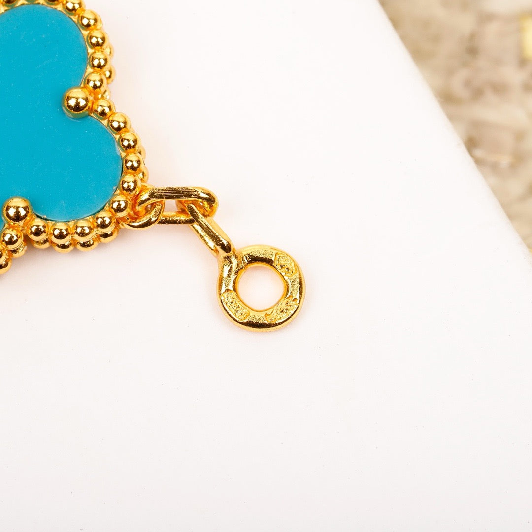 [ECHO ]CLOVER 5 MOTIF TURQUOISE DIAMOND GOLD BRACELET