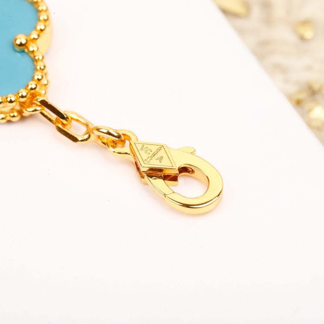 [ECHO ]CLOVER 5 MOTIF TURQUOISE DIAMOND GOLD BRACELET
