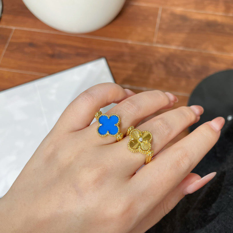 [ECHO ]CLOVER RIVERSIBLE BLUE AGATE RING