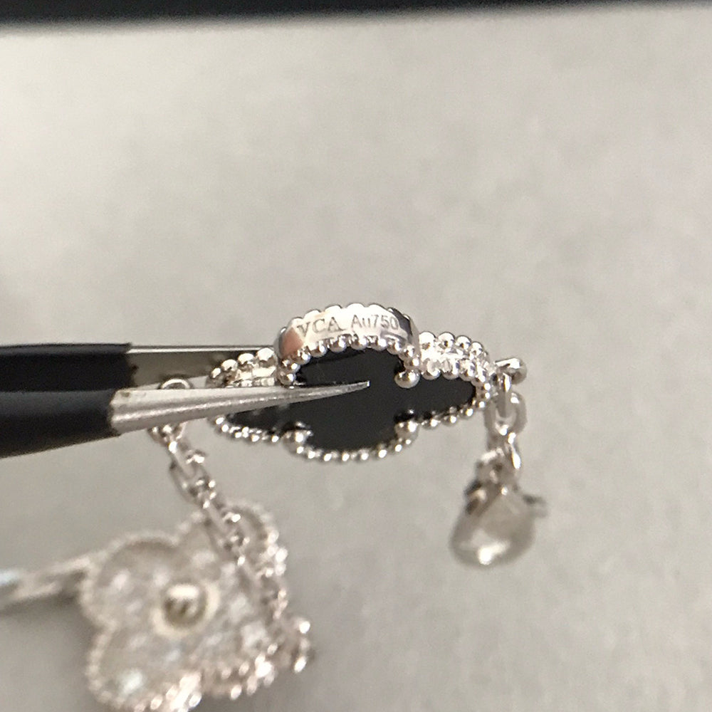 [ECHO ]CLOVER 5 MOTIF ONYXS DIAMOND BRACELET SILVER