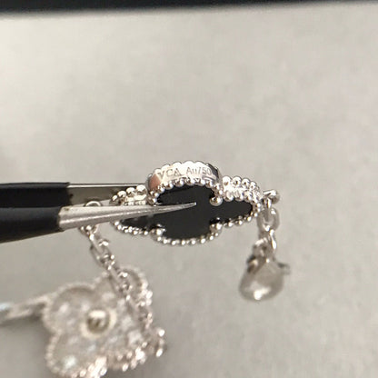 [ECHO ]CLOVER 5 MOTIF ONYXS DIAMOND BRACELET SILVER