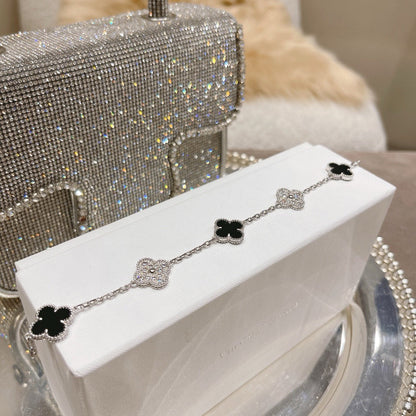 [ECHO ]CLOVER 5 MOTIF ONYXS DIAMOND BRACELET SILVER