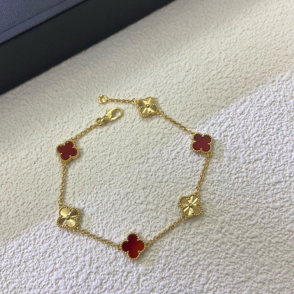 [ECHO ]CLOVER 6 MOTIF RED AGATE LASER BRACELET
