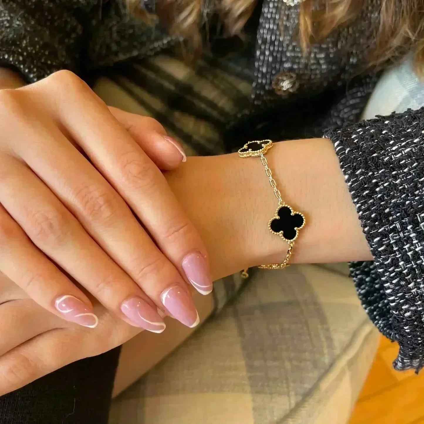 [ECHO ]CLOVER  5 MOTIFS BLACK ONYX BRACELET