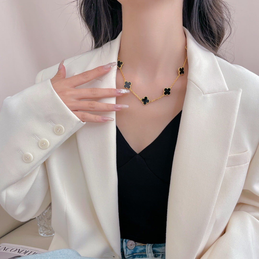 [ECHO ]CLOVER 10 MOTIFS ONYX NECKLACE