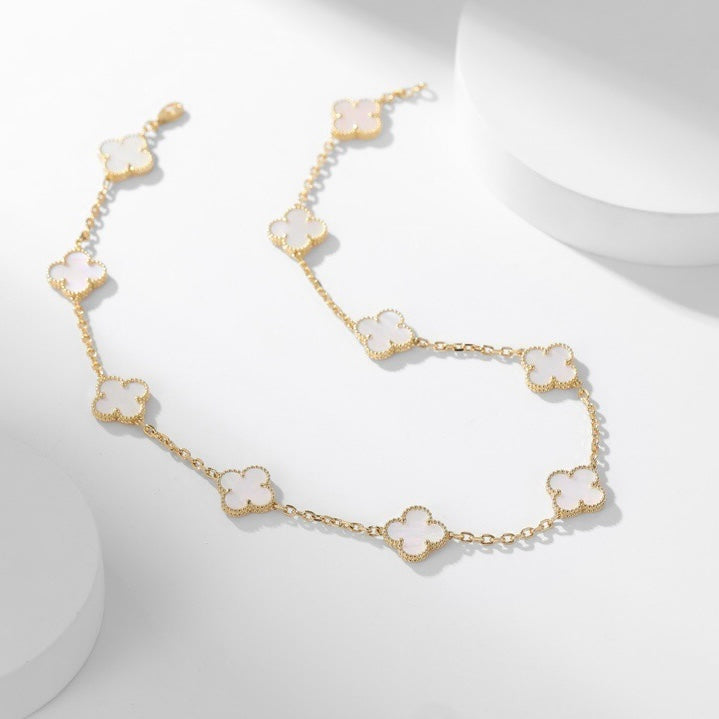 [ECHO ]CLOVER 10 MOTIFS WHITE MOTHER OF PEARL NECKLACE