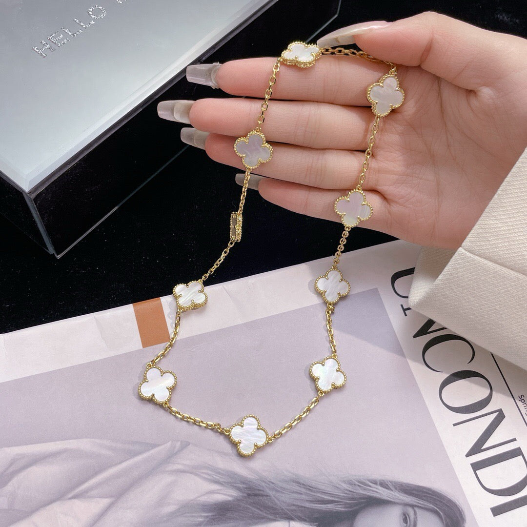[ECHO ]CLOVER 10 MOTIFS WHITE MOTHER OF PEARL NECKLACE
