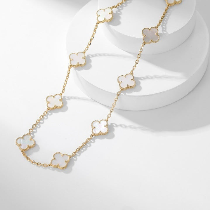 [ECHO ]CLOVER 10 MOTIFS WHITE MOTHER OF PEARL NECKLACE