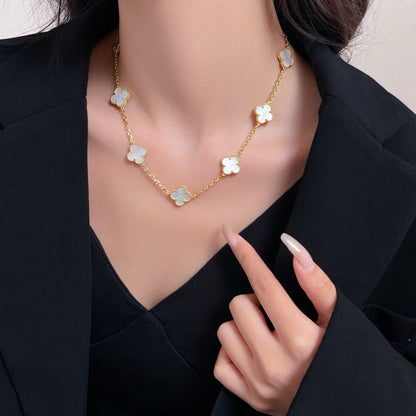 [ECHO ]CLOVER 10 MOTIFS WHITE MOTHER OF PEARL NECKLACE