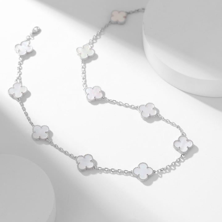 [ECHO ]CLOVER 10 MOTIFS WHITE MOTHER OF PEARL NECKLACE