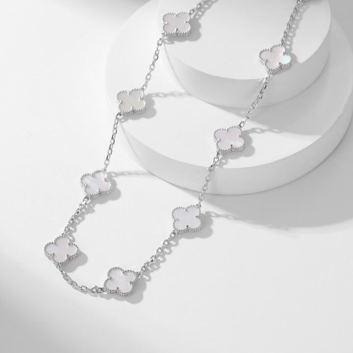 [ECHO ]CLOVER 10 MOTIFS WHITE MOTHER OF PEARL NECKLACE
