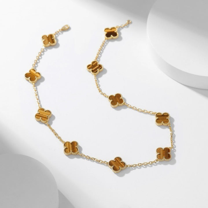 [ECHO ]CLOVER 10 MOTIFS TIGER EYE NECKLACE