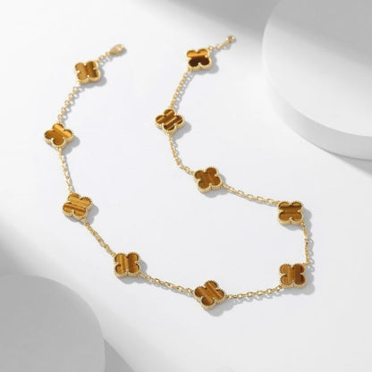 [ECHO ]CLOVER 10 MOTIFS TIGER EYE NECKLACE
