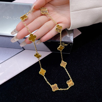 [ECHO ]CLOVER 10 MOTIFS TIGER EYE NECKLACE