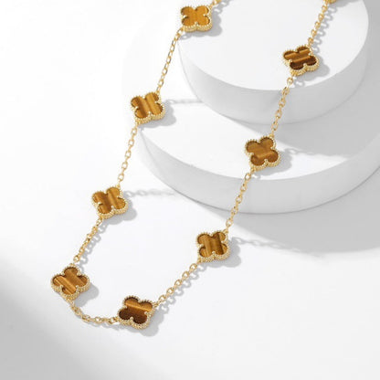 [ECHO ]CLOVER 10 MOTIFS TIGER EYE NECKLACE