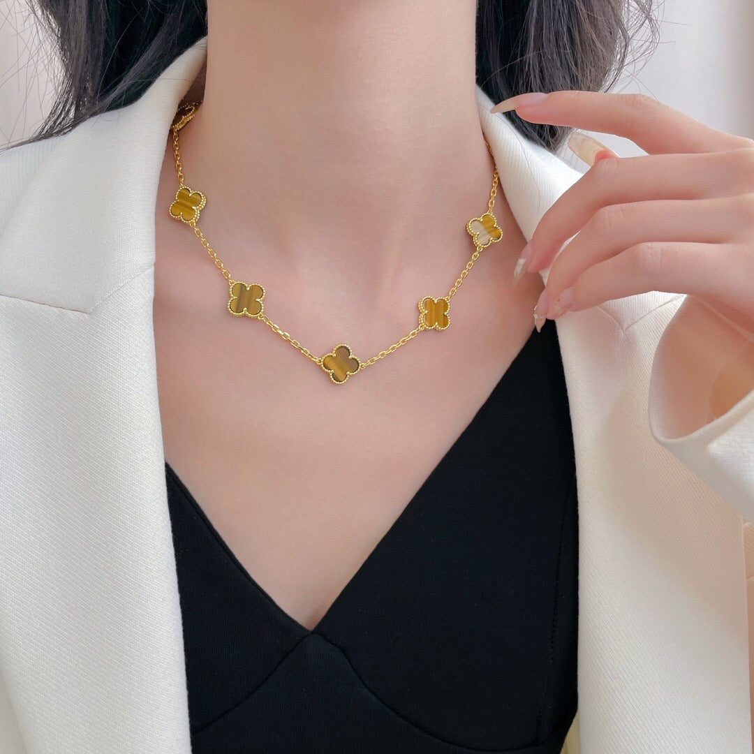 [ECHO ]CLOVER 10 MOTIFS TIGER EYE NECKLACE