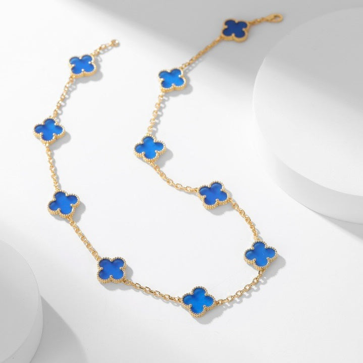 [ECHO ]CLOVER 10 MOTIFS BLUE AGATE NECKLACE