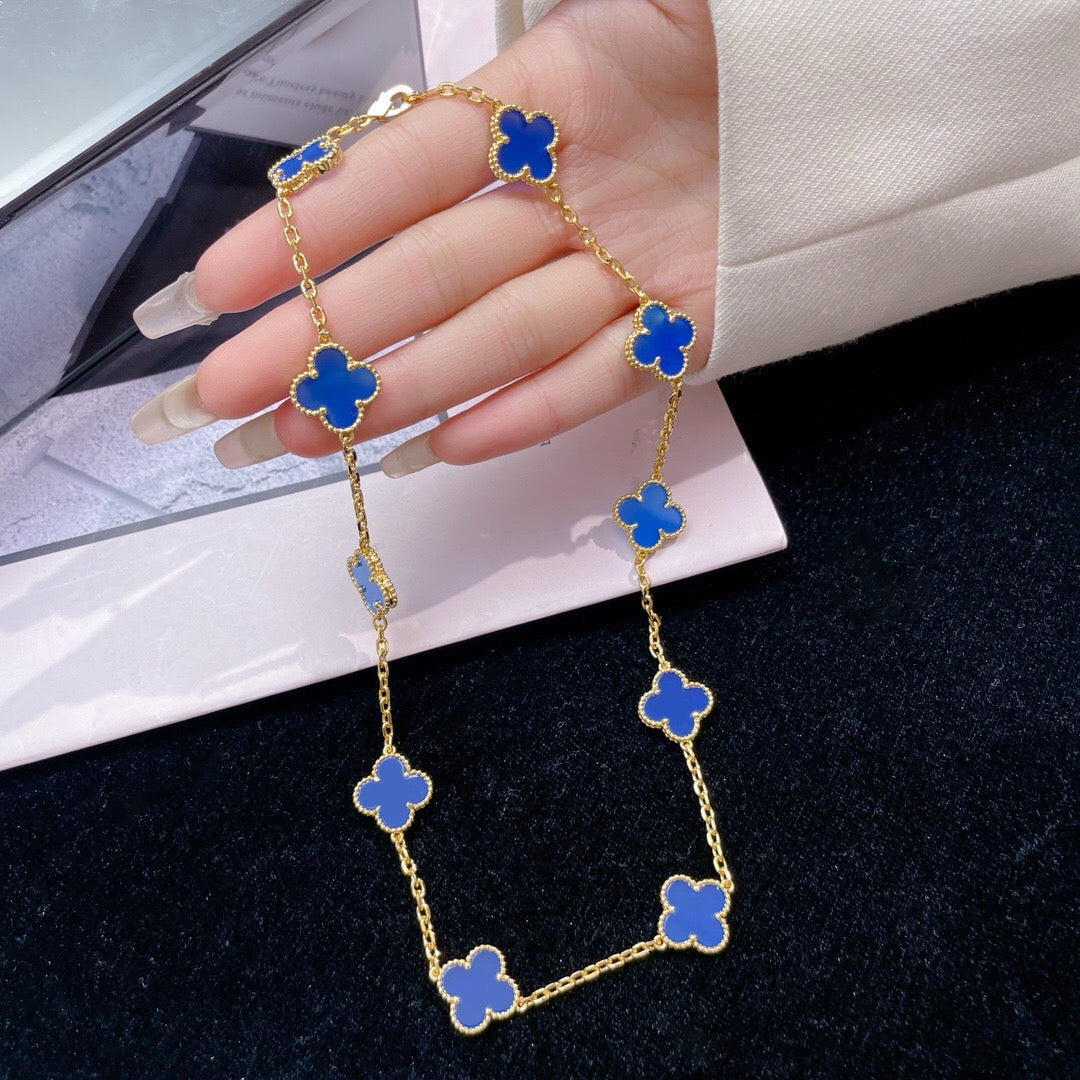 [ECHO ]CLOVER 10 MOTIFS BLUE AGATE NECKLACE